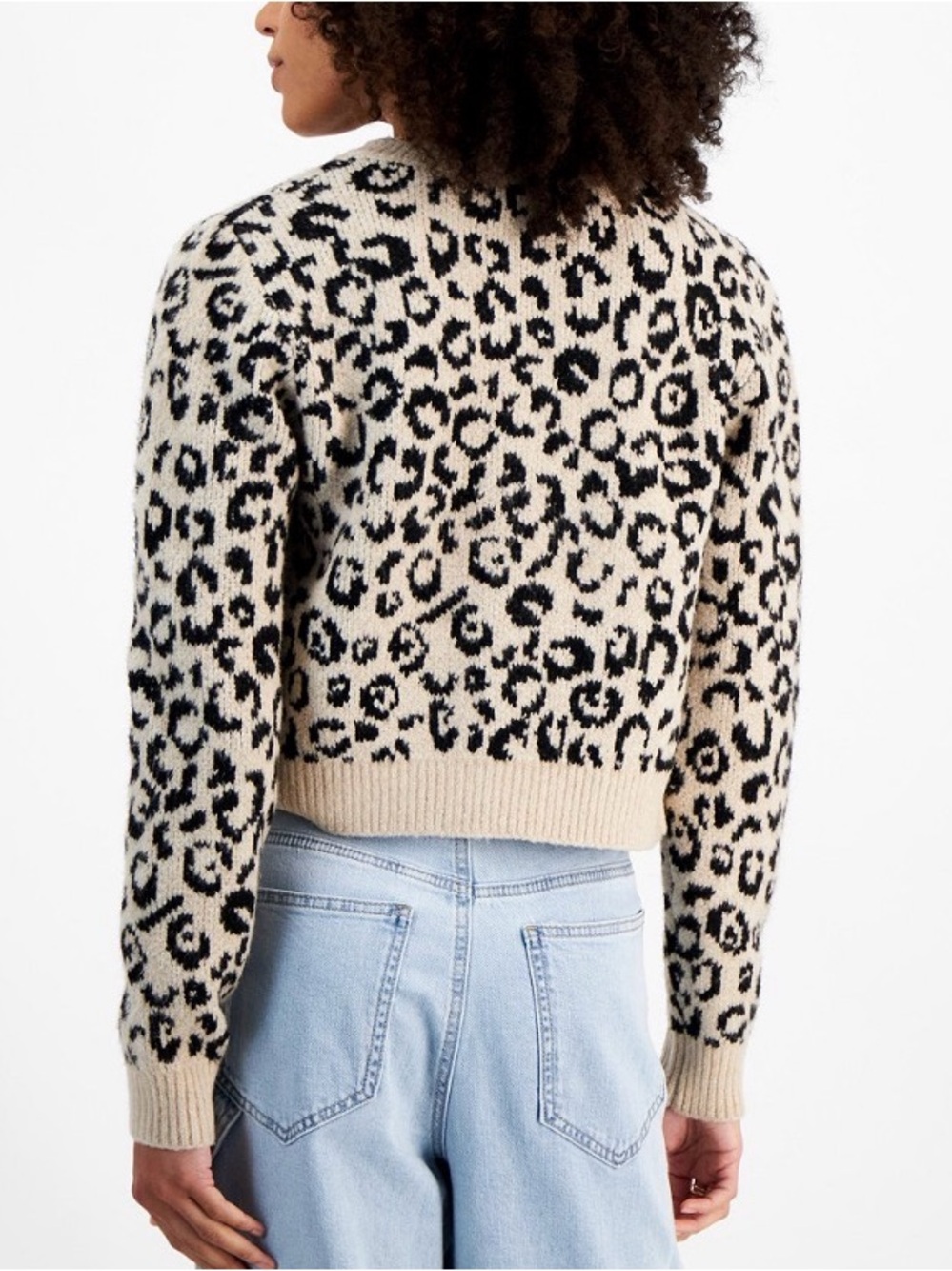 Madden Girl Leopard Print Cropped Cardigan Sweater - Picture 3 of 5